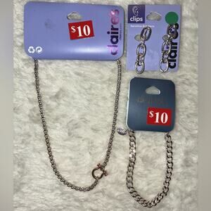 Claire's Silver Chain Jewelry Set - CLIP EARRINGS, bracelet, necklace chain